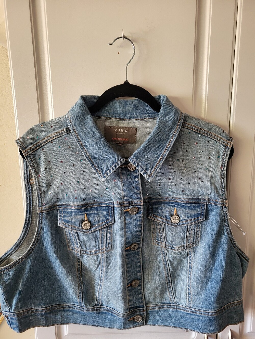 Torrid Rhinestone Denim Crop Vest Blue Size 2